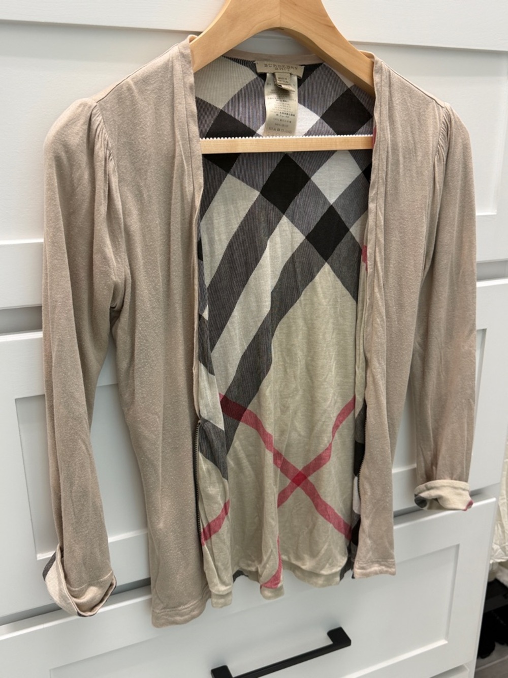 Burberry Taupe Cardigan with Signature Check